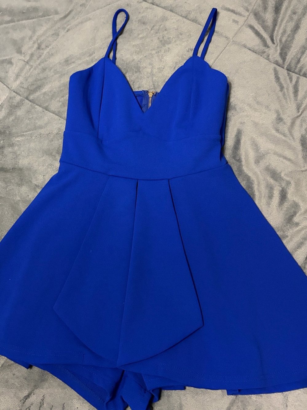 Blue Spaghetti Strap Fit-and-Flare Dress